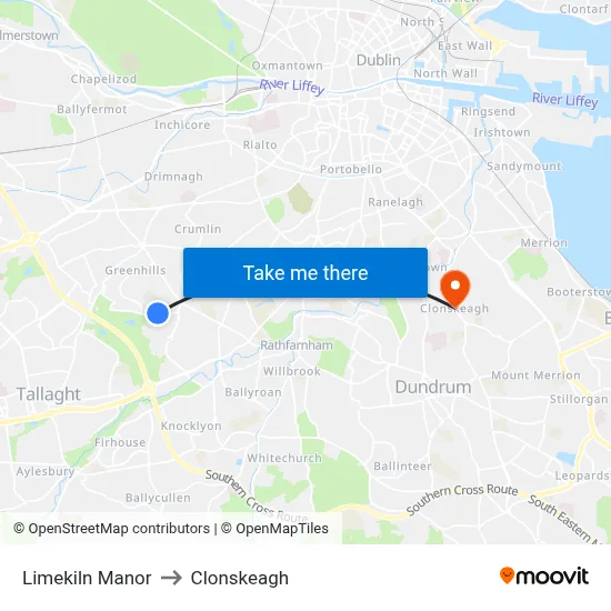 Limekiln Manor to Clonskeagh map