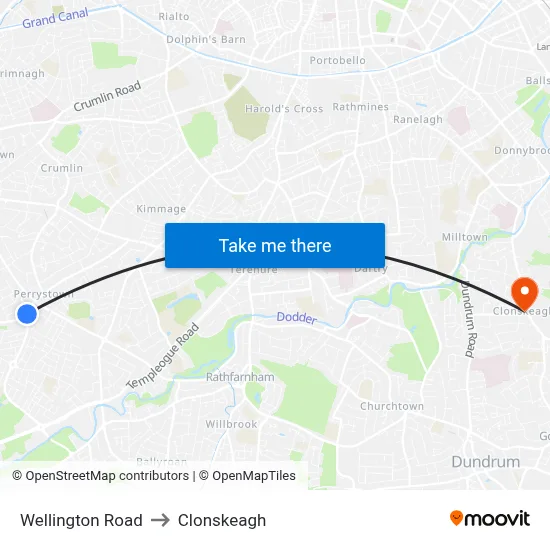 Wellington Road to Clonskeagh map