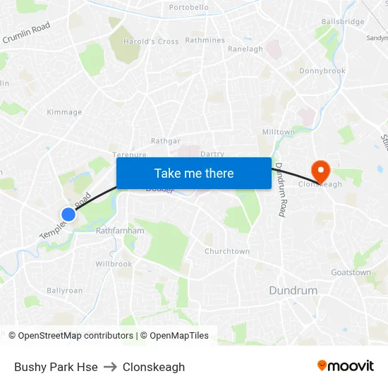 Bushy Park Hse to Clonskeagh map