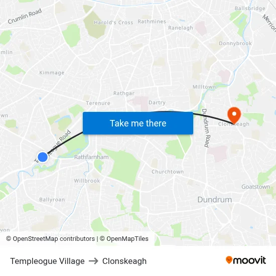 Templeogue Village to Clonskeagh map