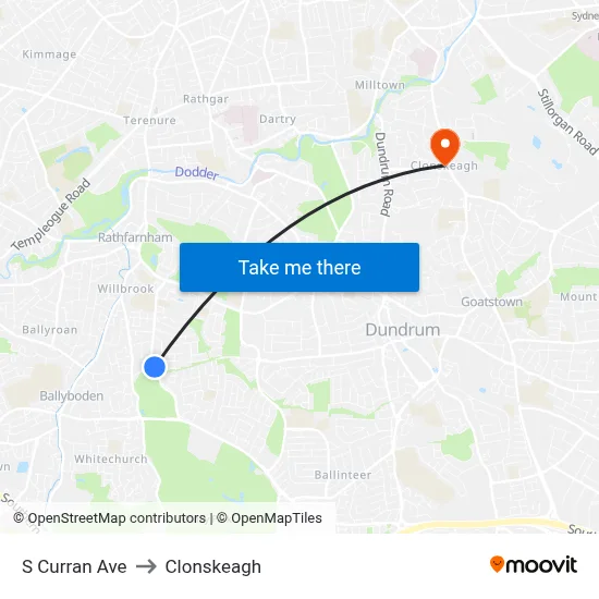 S Curran Ave to Clonskeagh map