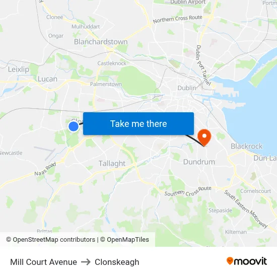 Mill Court Avenue to Clonskeagh map