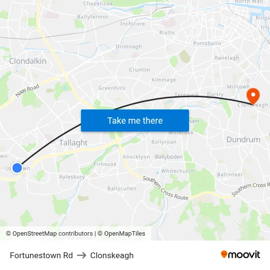 Fortunestown Rd to Clonskeagh map