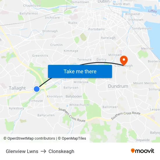 Glenview Lwns to Clonskeagh map