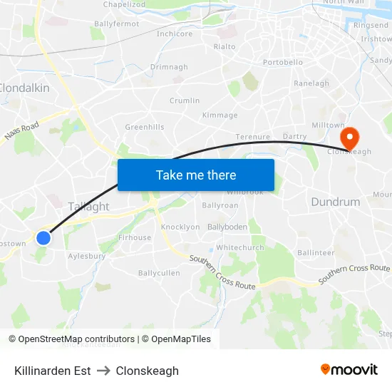 Killinarden Est to Clonskeagh map