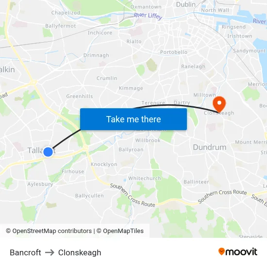 Bancroft to Clonskeagh map