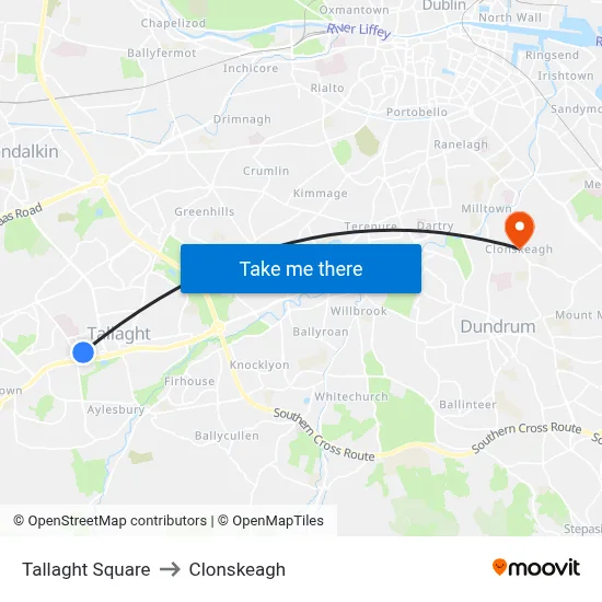 Tallaght Square to Clonskeagh map