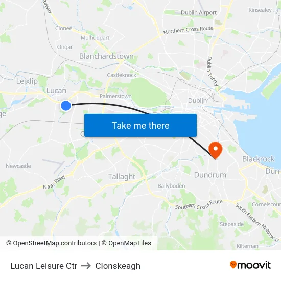 Lucan Leisure Ctr to Clonskeagh map
