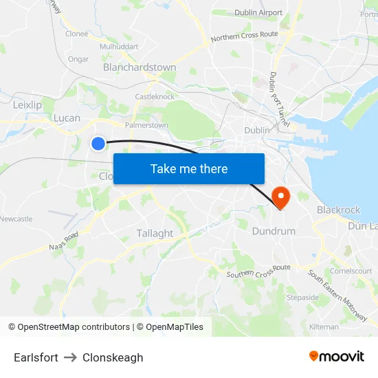 Earlsfort to Clonskeagh map