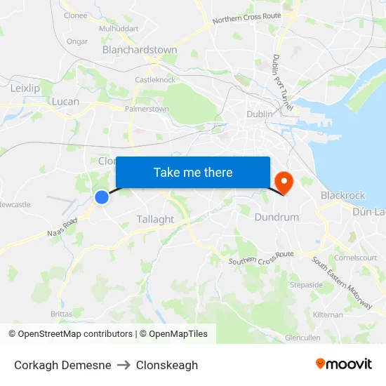 Corkagh Demesne to Clonskeagh map