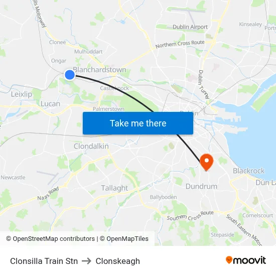 Clonsilla Train Stn to Clonskeagh map