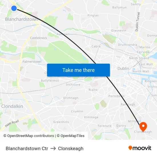 Blanchardstown Ctr to Clonskeagh map