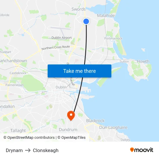 Drynam to Clonskeagh map