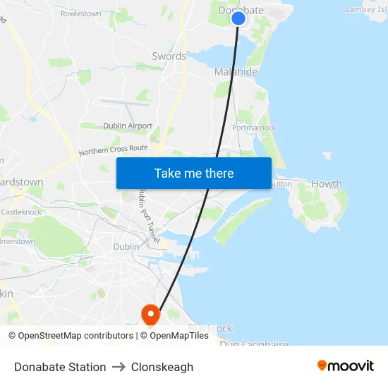 Donabate Station to Clonskeagh map