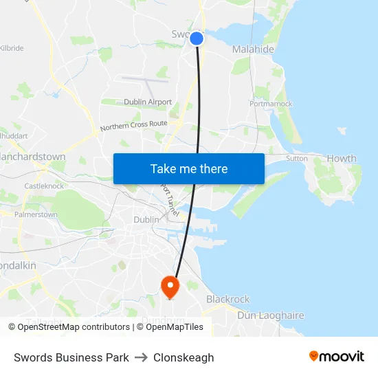 Swords Business Park to Clonskeagh map