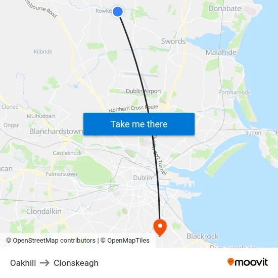 Oakhill to Clonskeagh map