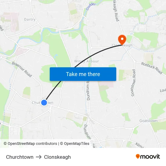 Churchtown to Clonskeagh map