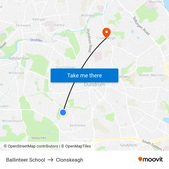 Ballinteer School to Clonskeagh map