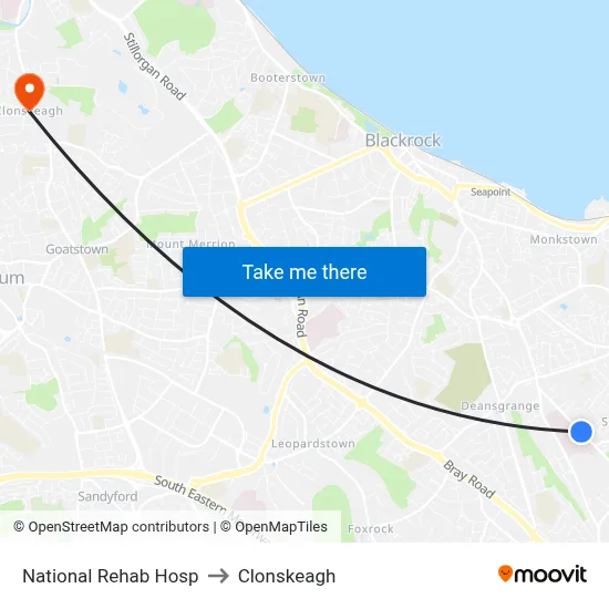 National Rehab Hosp to Clonskeagh map