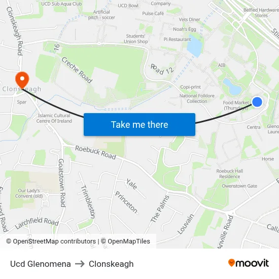 Ucd Glenomena to Clonskeagh map