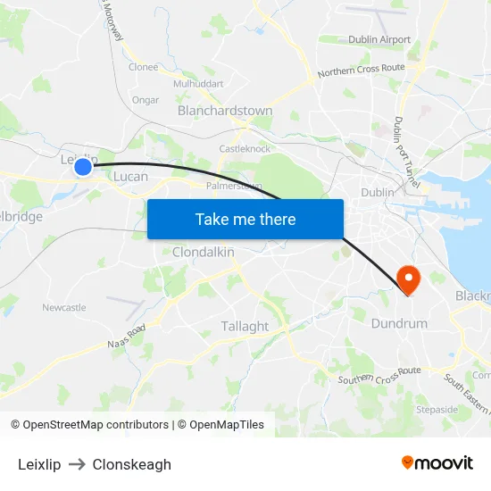 Leixlip to Clonskeagh map