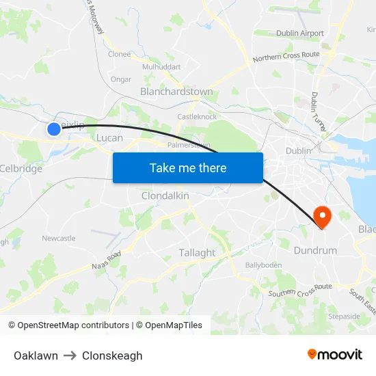 Oaklawn to Clonskeagh map