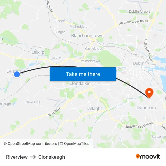 Riverview to Clonskeagh map