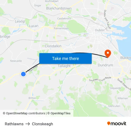Rathlawns to Clonskeagh map