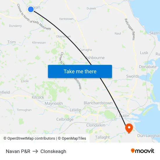 Navan P&R to Clonskeagh map