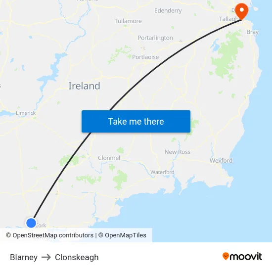 Blarney to Clonskeagh map