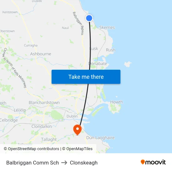 Balbriggan Comm Sch to Clonskeagh map