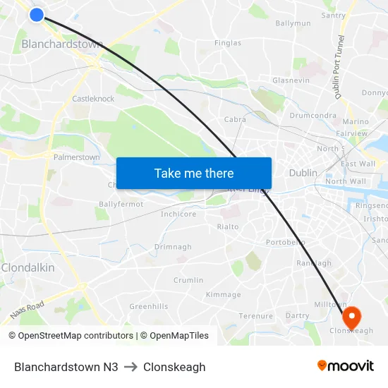 Blanchardstown N3 to Clonskeagh map