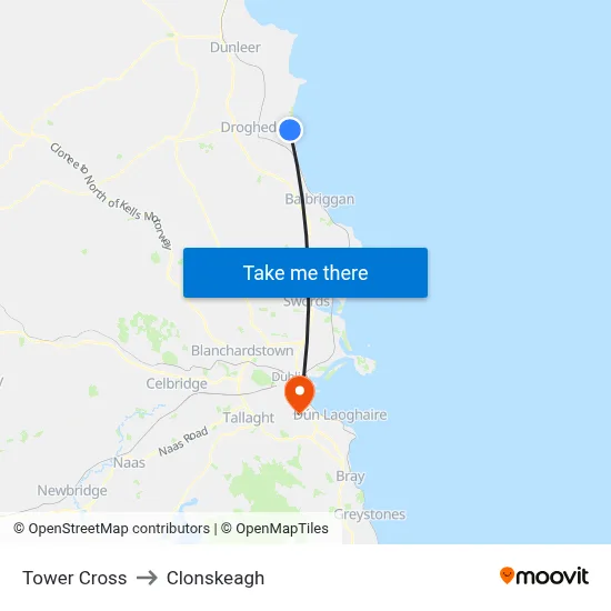 Tower Cross to Clonskeagh map