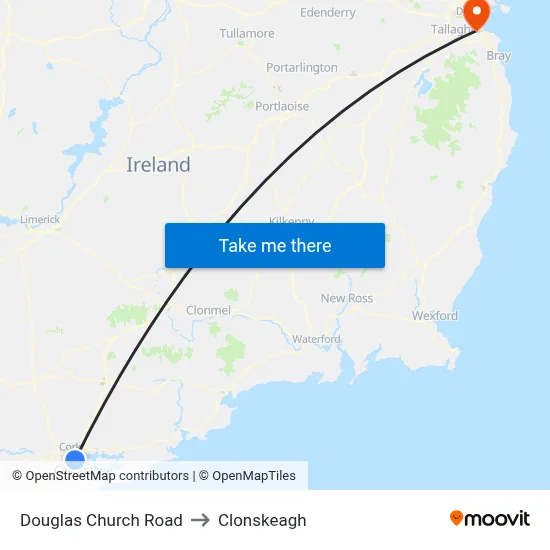 Douglas Church Road to Clonskeagh map