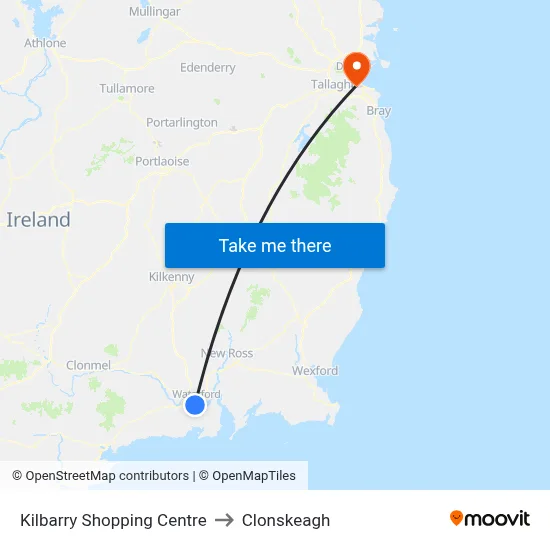 Kilbarry Shopping Centre to Clonskeagh map