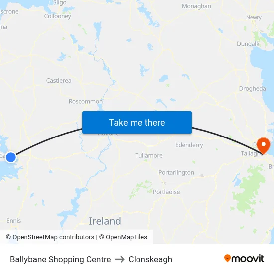 Ballybane Shopping Centre to Clonskeagh map