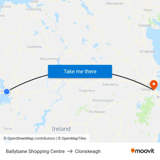 Ballybane Shopping Centre to Clonskeagh map