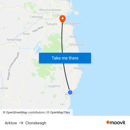 Arklow to Clonskeagh map