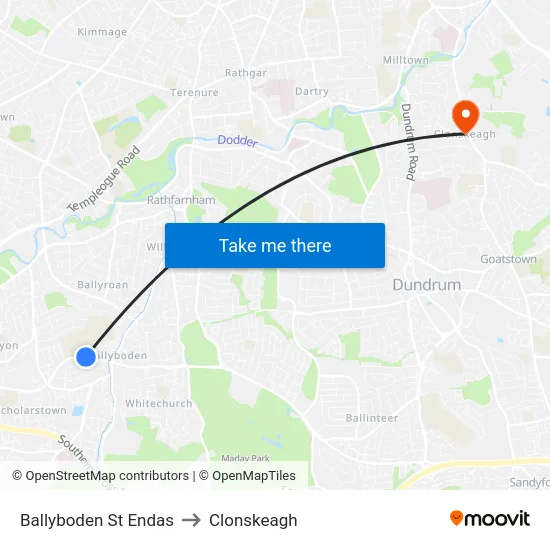 Ballyboden St Endas to Clonskeagh map