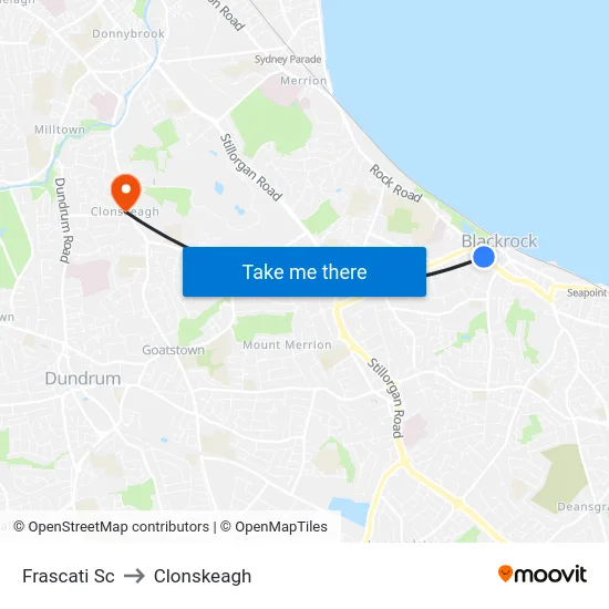 Frascati Sc to Clonskeagh map