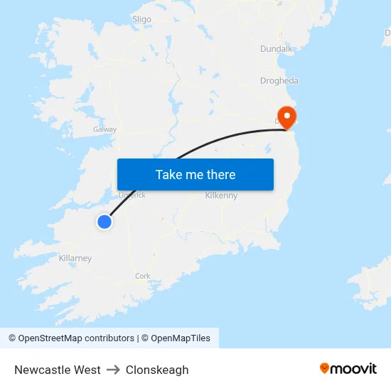 Newcastle West to Clonskeagh map
