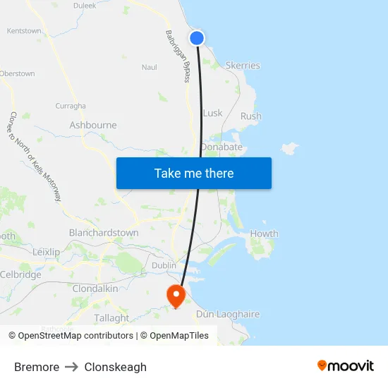 Bremore to Clonskeagh map