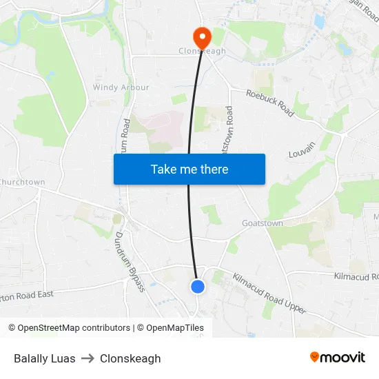 Balally Luas to Clonskeagh map