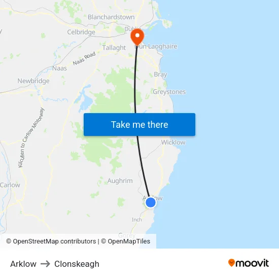 Arklow to Clonskeagh map
