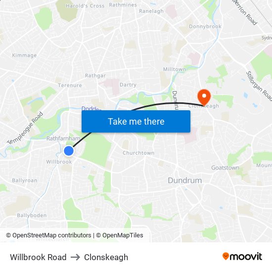 Willbrook Road to Clonskeagh map