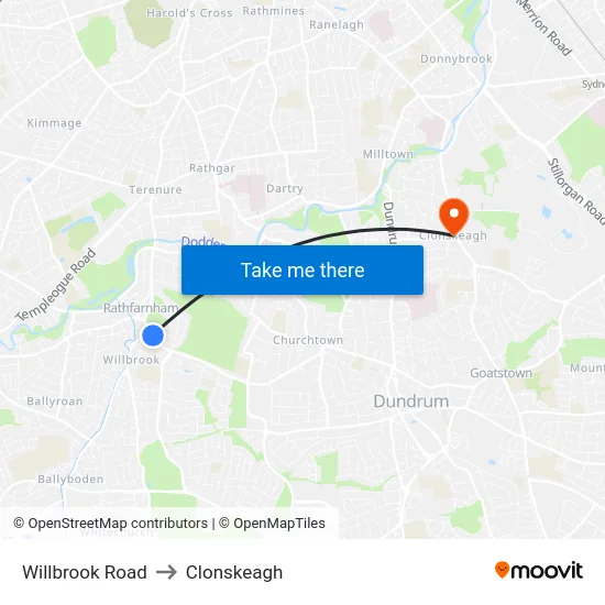 Willbrook Road to Clonskeagh map
