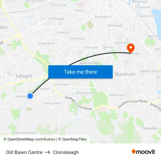 Old Bawn Centre to Clonskeagh map