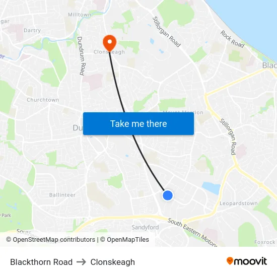 Blackthorn Road to Clonskeagh map