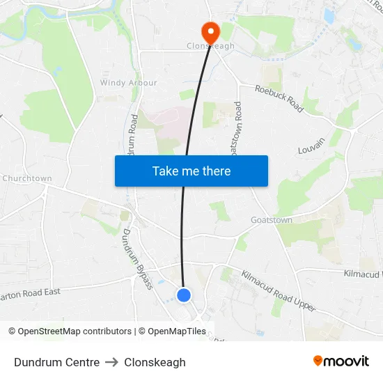 Dundrum Centre to Clonskeagh map