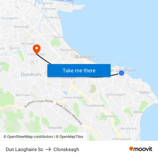 Dun Laoghaire Sc to Clonskeagh map
